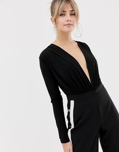 Черное боди с глубоким вырезом New Look - Черный