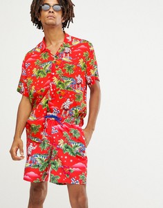 Новогодние шорты для плавания средней длины с принтом Санта-Клауса ASOS DESIGN - Красный