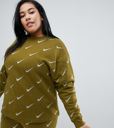 Свитшот цвета хаки с логотипом металлик Nike Plus - Зеленый