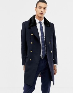 Пальто в стиле милитари с воротником из искусственного меха Twisted Tailor - Темно-синий