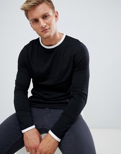 Черный лонгслив с контрастной окантовкой ASOS DESIGN - Мульти
