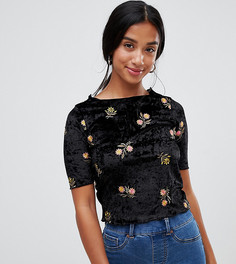 Бархатный топ с цветочной вышивкой ASOS DESIGN Petite - Черный