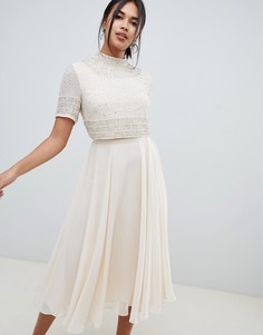 Платье миди с кроп-топом и изящной отделкой ASOS DESIGN - Кремовый