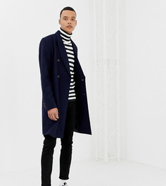 Темно-синее двубортное пальто с добавлением шерсти ASOS DESIGN Tall - Темно-синий