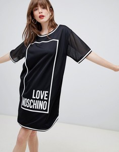 Платье-футболка с сетчатыми рукавами и логотипом Love Moschino Classic - Черный
