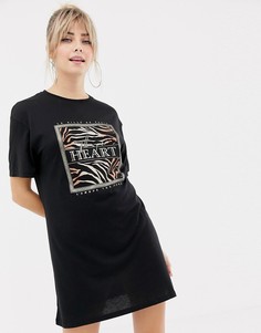 Футболка со звериным принтом New Look - Черный