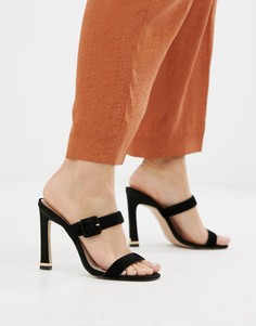 Черные кожаные босоножки на каблуке с ремешком на пряжке River Island - Черный