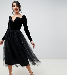 Платье миди из бархата и тюля ASOS DESIGN Tall - Черный