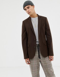 Коричневый приталенный блейзер ASOS DESIGN - Коричневый