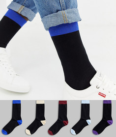 Набор из 5 пар черных носков с контрастными вставками ASOS DESIGN - Мульти