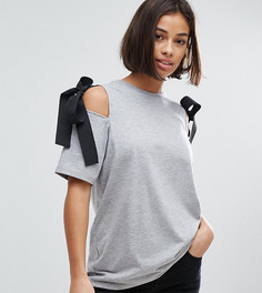 Топ с открытыми плечами и ткаными завязками ASOS PETITE - Серый