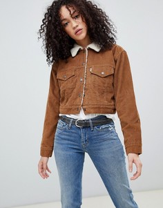 Вельветовая укороченная куртка табачного цвета с искусственным мехом Levis - Коричневый Levis®