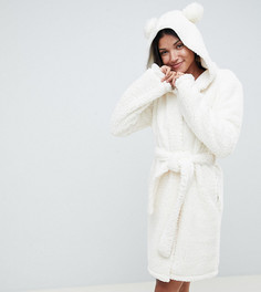 Мягкий халат с отделкой помпонами ASOS DESIGN Tall - Кремовый