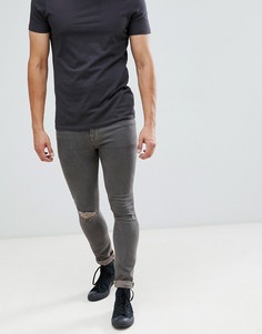Серые рваные джинсы скинни из денима плотностью 12,5 унции ASOS DESIGN - Серый