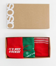 3 пары носков с новогодней отделкой в подарочной упаковке ASOS DESIGN - Мульти