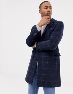 Темно-синее пальто в клетку с добавлением шерсти ASOS DESIGN - Темно-синий