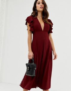 Платье миди с кружевными вставками ASOS DESIGN - Красный