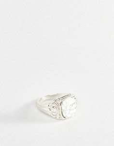 Серебристое кольцо-печатка с белым камнем Chained & Able - Серебряный