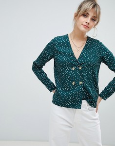 Зеленая блузка в горошек с пуговицами спереди Boohoo - Мульти
