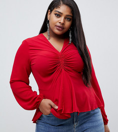 Красная свободная блузка со сборками Boohoo Plus - Красный