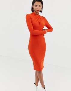 Оранжевое облегающее платье с перекрученной отделкой спереди на вороте River Island - Оранжевый