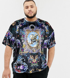 Велюровая oversize-футболка с рукавами до локтя и принтом ASOS DESIGN Plus - Темно-синий
