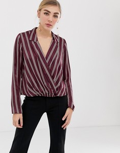 Бордовая блузка в полоску с глубоким V-образным вырезом Miss Selfridge - Красный