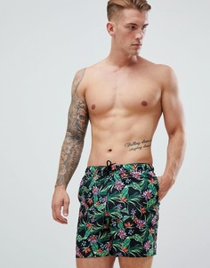 Шорты для плавания средней длины с цветочным принтом ASOS DESIGN - Черный