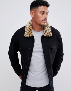 Джинсовая куртка с искусственным леопардовым мехом ASOS DESIGN - Черный