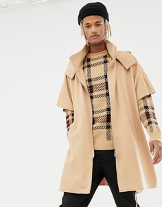 Бежевое пальто с добавлением шерсти ASOS DESIGN - Рыжий
