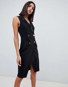 Платье миди с золотистыми пуговицами ASOS DESIGN - Черный