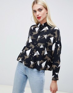 Укороченная рубашка с геометрическим и леопардовым принтом ASOS DESIGN - Мульти