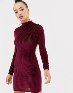 Бордовое бархатное платье мини в рубчик с открытой спиной Missguided - Красный