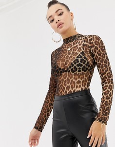 Коричневое боди с леопардовым принтом Missguided - Мульти
