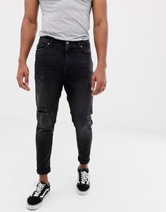 Черные рваные джинсы-морковки Bershka - Черный