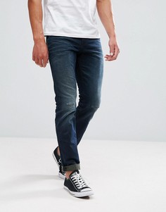 Темные джинсы классического кроя с потертой отделкой Tom Tailor - Синий