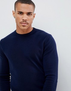 Темно-синий джемпер из 100% мериносовой шерсти с круглым вырезом United Colors of Benetton - Темно-синий