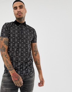 Футболка-поло с ацтекским принтом ASOS DESIGN - Черный