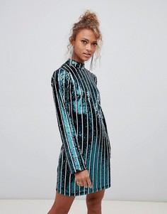 Платье мини в полоску с пайетками New Look - Зеленый