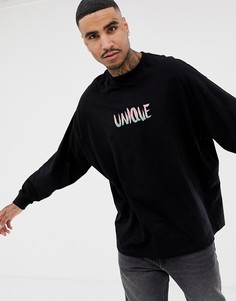 Oversize-лонгслив с надписью unique ASOS DESIGN - Черный
