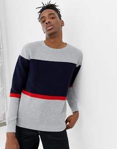 Серый джемпер в стиле колор блок с круглым вырезом Pull&Bear - Серый