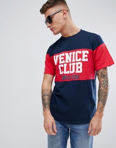 Темно-синяя футболка в стиле колор блок Pull&Bear - Темно-синий