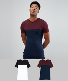 2 обтягивающие футболки с контрастной кокеткой ASOS DESIGN Tall - СКИДКА - Мульти