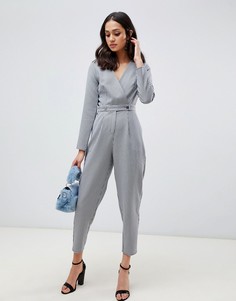 Комбинезон с узором гусиная лапка и пуговицами Miss Selfridge - Черный