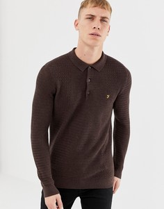 Farah Pawsom Long Sleeve Knitted Polo in Brown - Коричневый