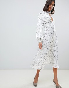 Платье макси в горошек с высоким воротом в стиле 70-х ASOS DESIGN - Мульти