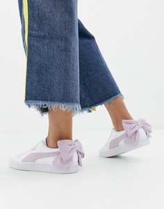 Белые кроссовки с розовыми бантами Puma Basket - Розовый
