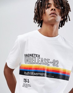 Свободная футболка в радужную полоску с принтом ASOS DESIGN - Белый