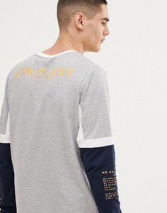 Свободный лонгслив со вставками и принтом ASOS DESIGN - Темно-синий