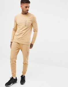 Обтягивающий спортивный костюм со свитшотом и джоггерами ASOS DESIGN - Бежевый